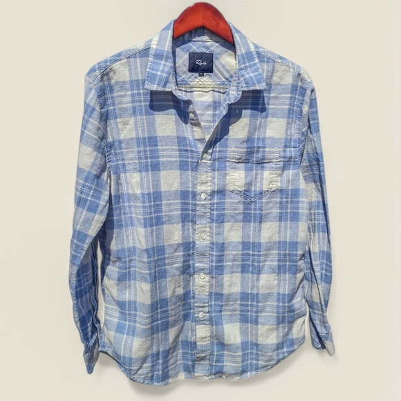 Rails Wyatt faded blue grey plaid button down soft cotton shirt L - Picture 3 of 14